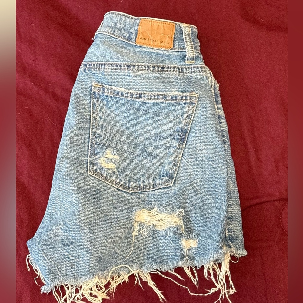 American Eagle Outfitters High-Waist Light Blue Distressed Denim Shorts